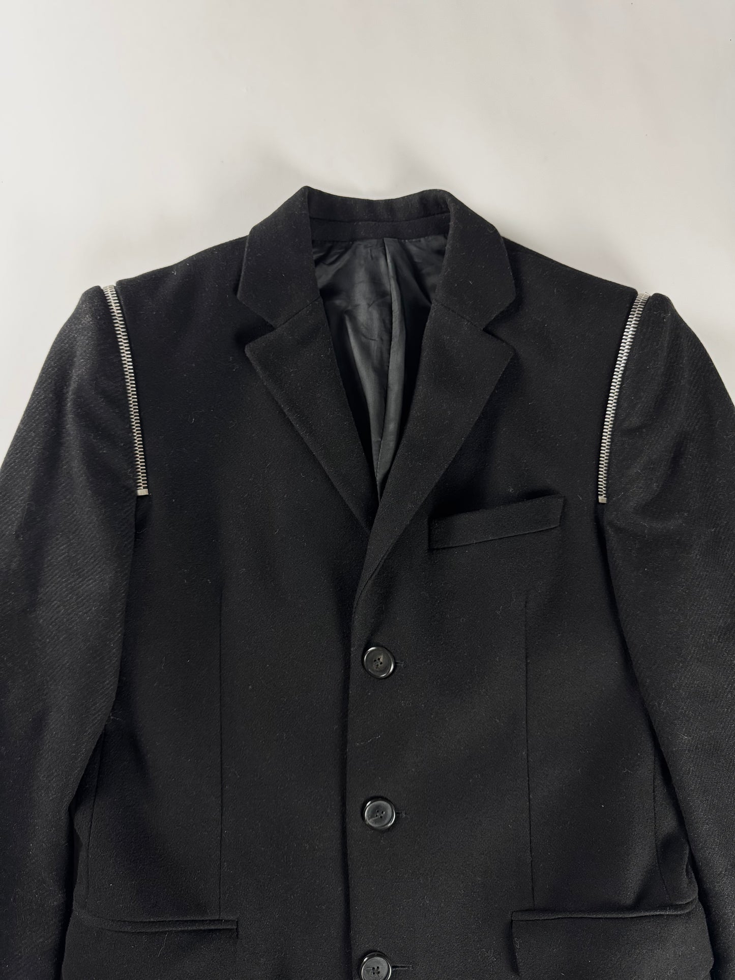 Givenchy Zip Detail Minimalist Dark Wool Coat FW 2016 - M