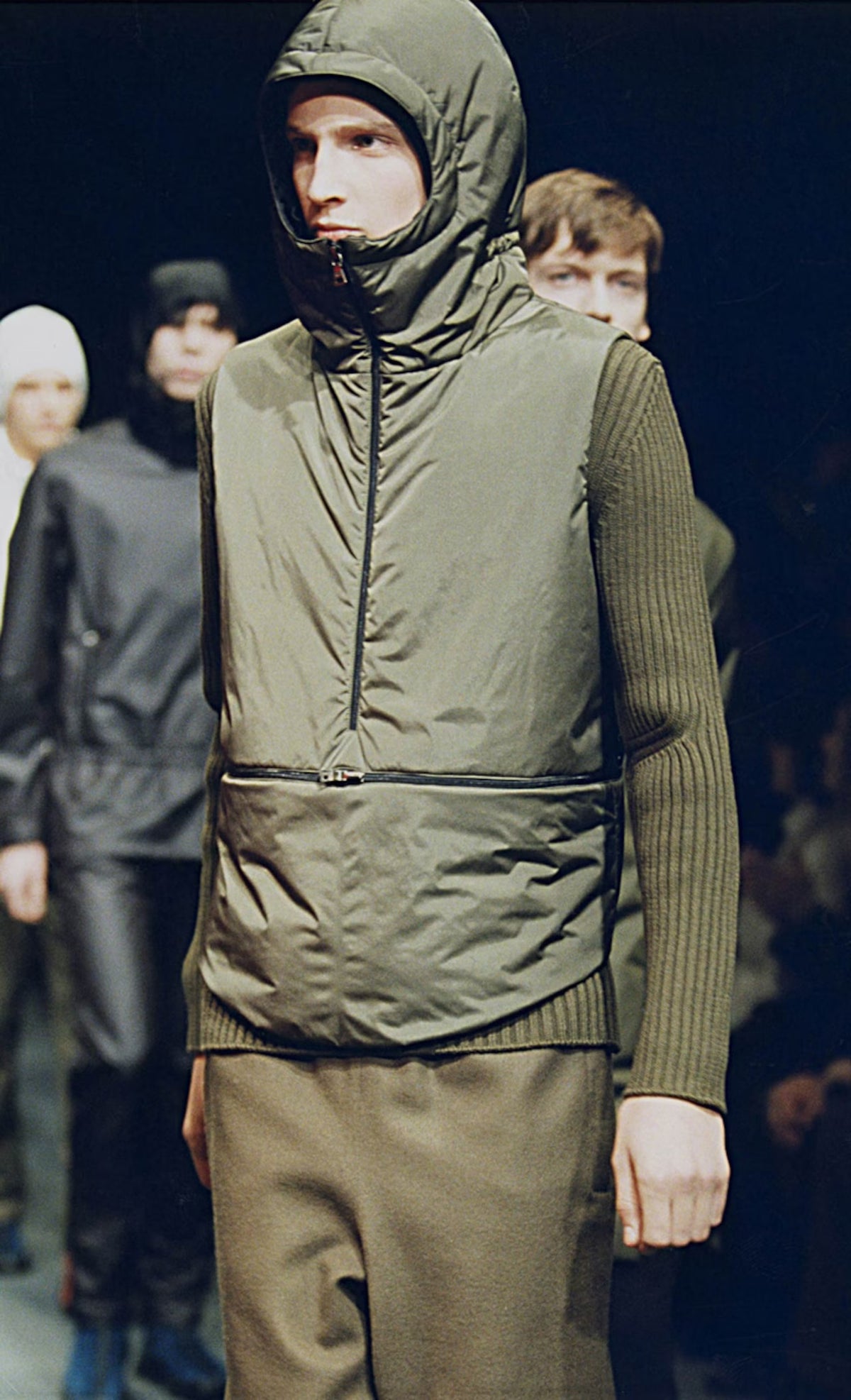 Prada Linea Rossa Long Dark Green Asymmetric Zipper Puffer Jacket FW 1999 - S