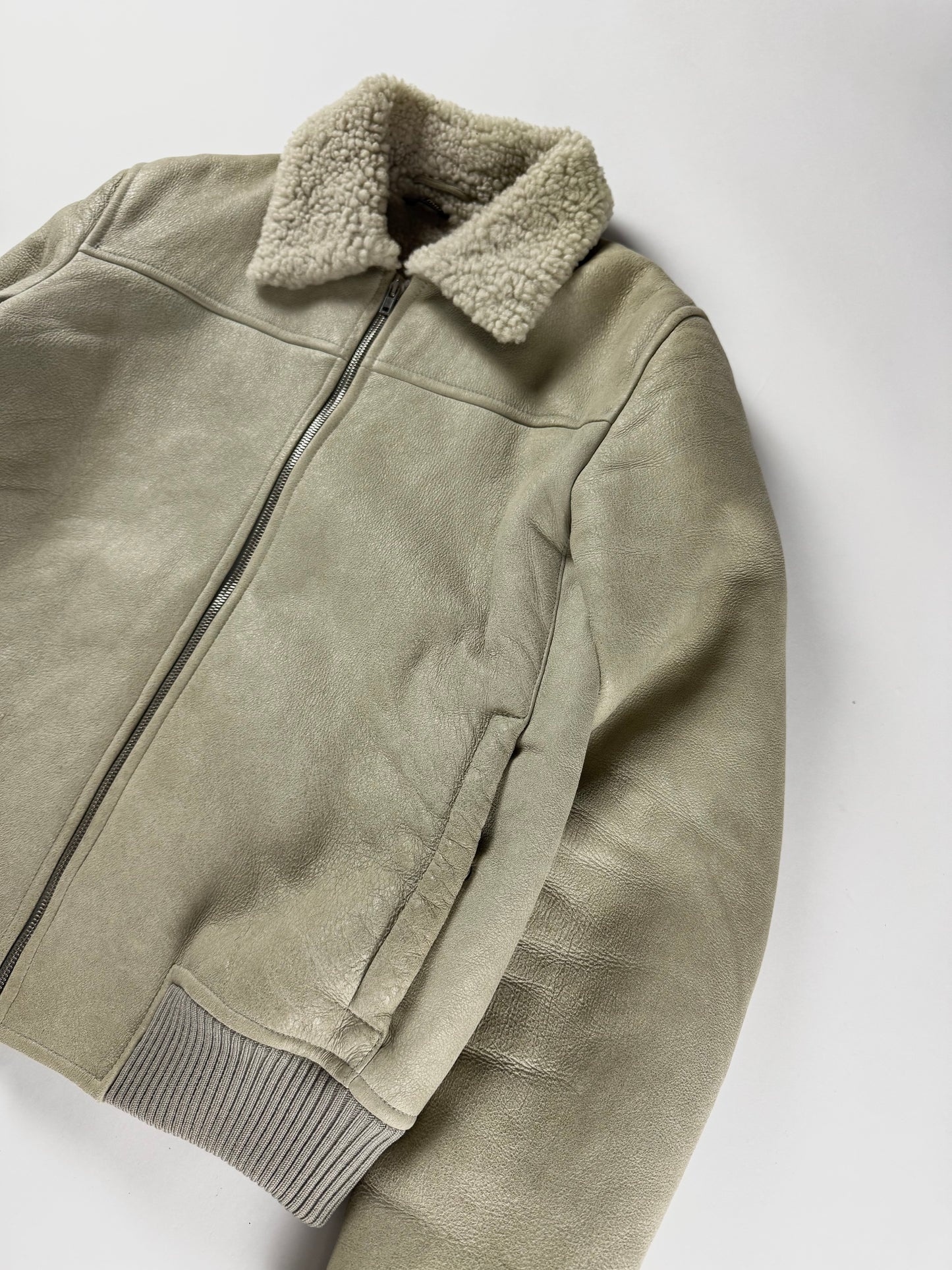 Miu Miu Grey Sheepskin Bomber Shearling Aviator Jacket 2000s - M