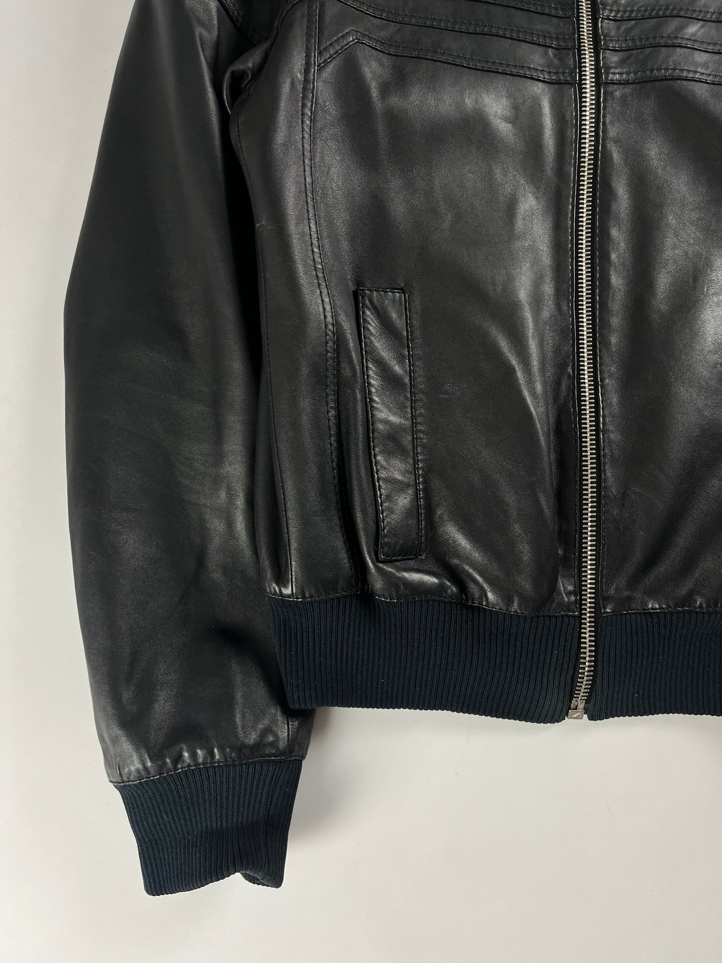 Dior Homme Black Leather Bomber Jacket SS 2008 - M