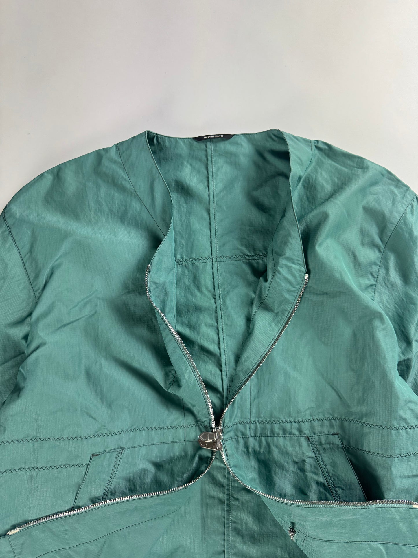 Hermès Sample Turquoise Lightweight V Neck Blouson Exposed Stitching SS 2022 - M