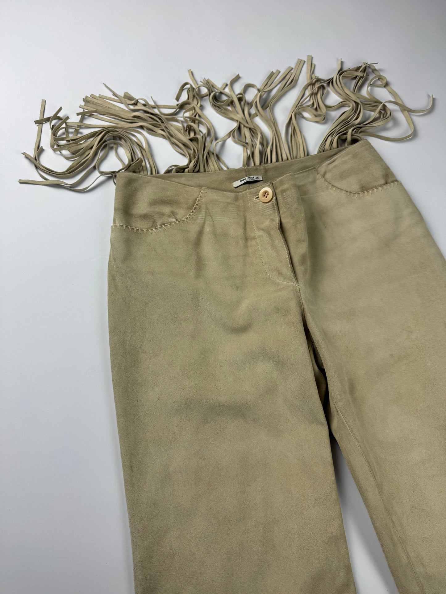 Miu Miu Suede Leather Cowboy Bootcut Pants 2000s - XS