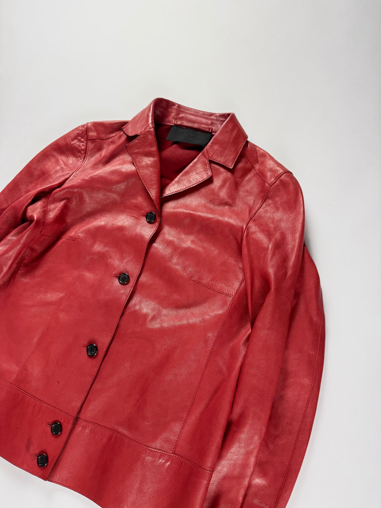 Prada Red Leather Minimalist Buttoned Jacket FW 2000 - XS