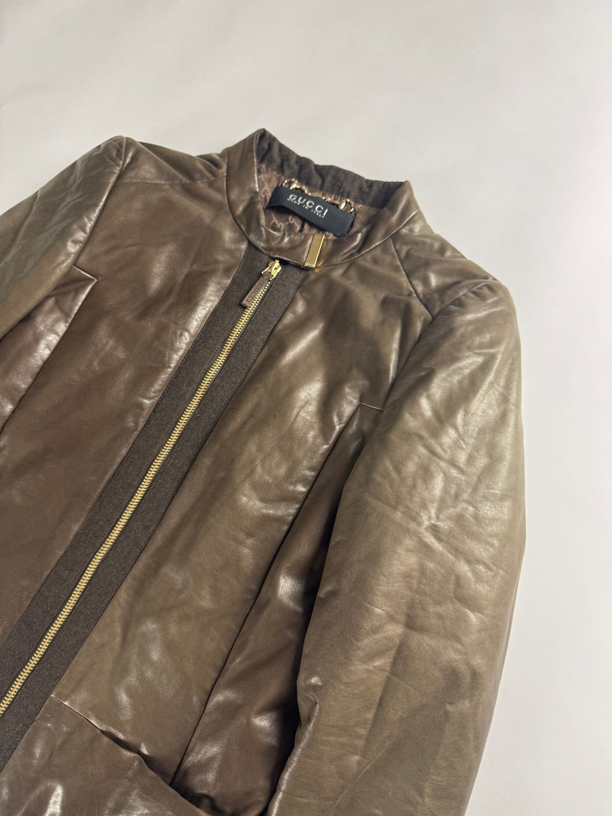 Gucci Bronze Brown Leather Zip Up Jacket 2000s - S