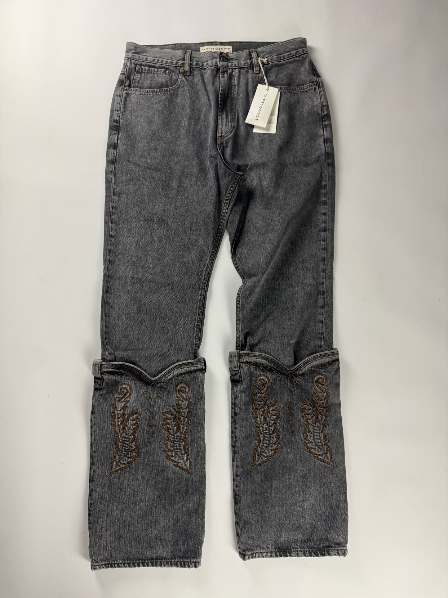 Y/Project Mini Cowboy Cuff Grey Denim Pants SS 2023 - 33 US