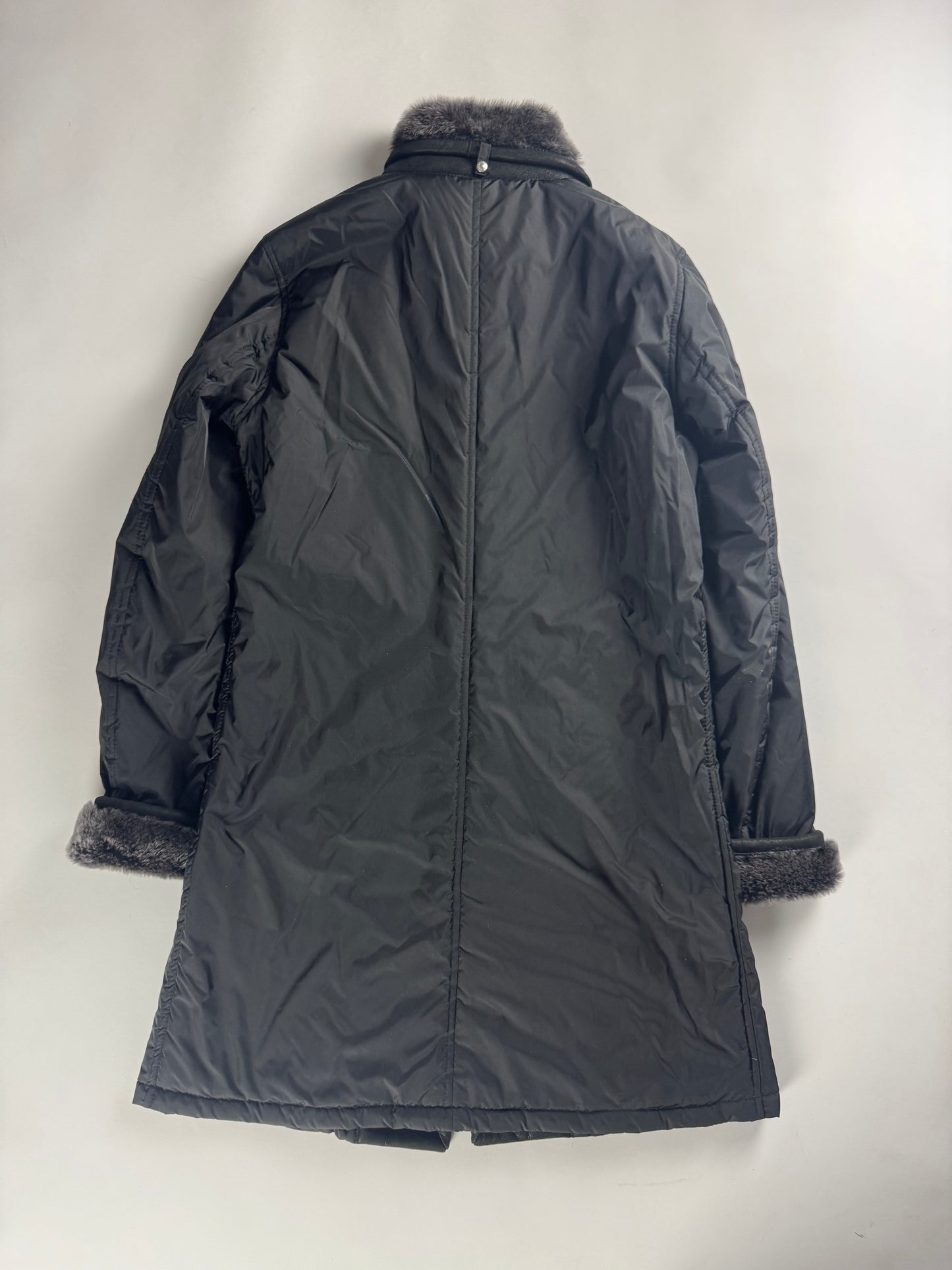 Prada Nylon Leather Panel Long Fur Details Coat SS 2006 - M