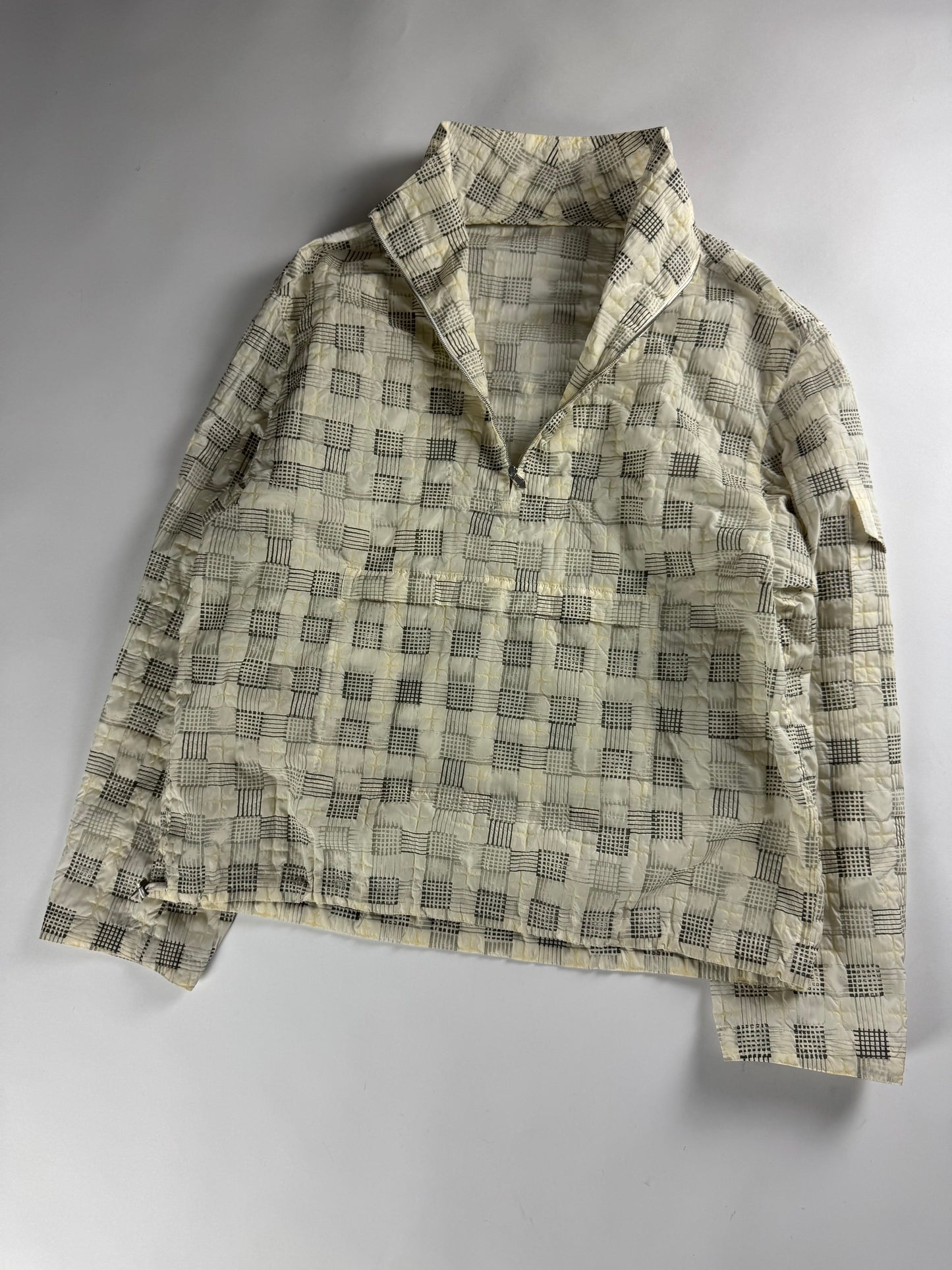 Hermès Sample Soft Ivory Plaid Turtleneck Half Zip Jacket SS 2020 - M