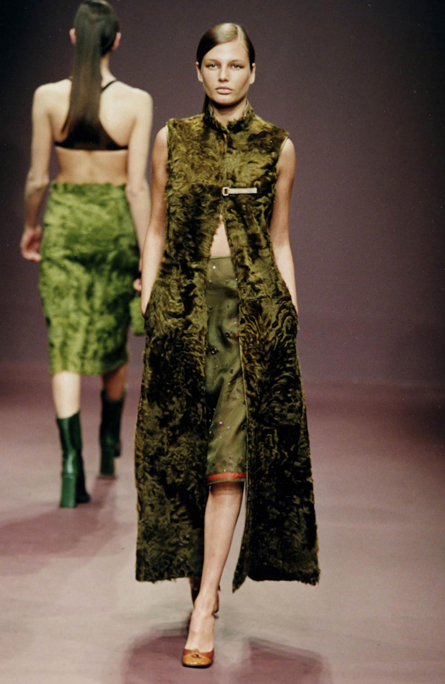 Prada Green Shearling Sleeveless Coat FW 1999 - S