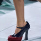 Prada Dipped Red Burgundy High Platform Mary Jane Round Toe Heels FW 2012 - 38 IT/38,5 EU
