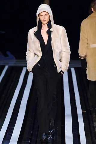 Louis Vuitton Cream Shearling Leather Full Zip Hooded Jacket FW 2006 - M